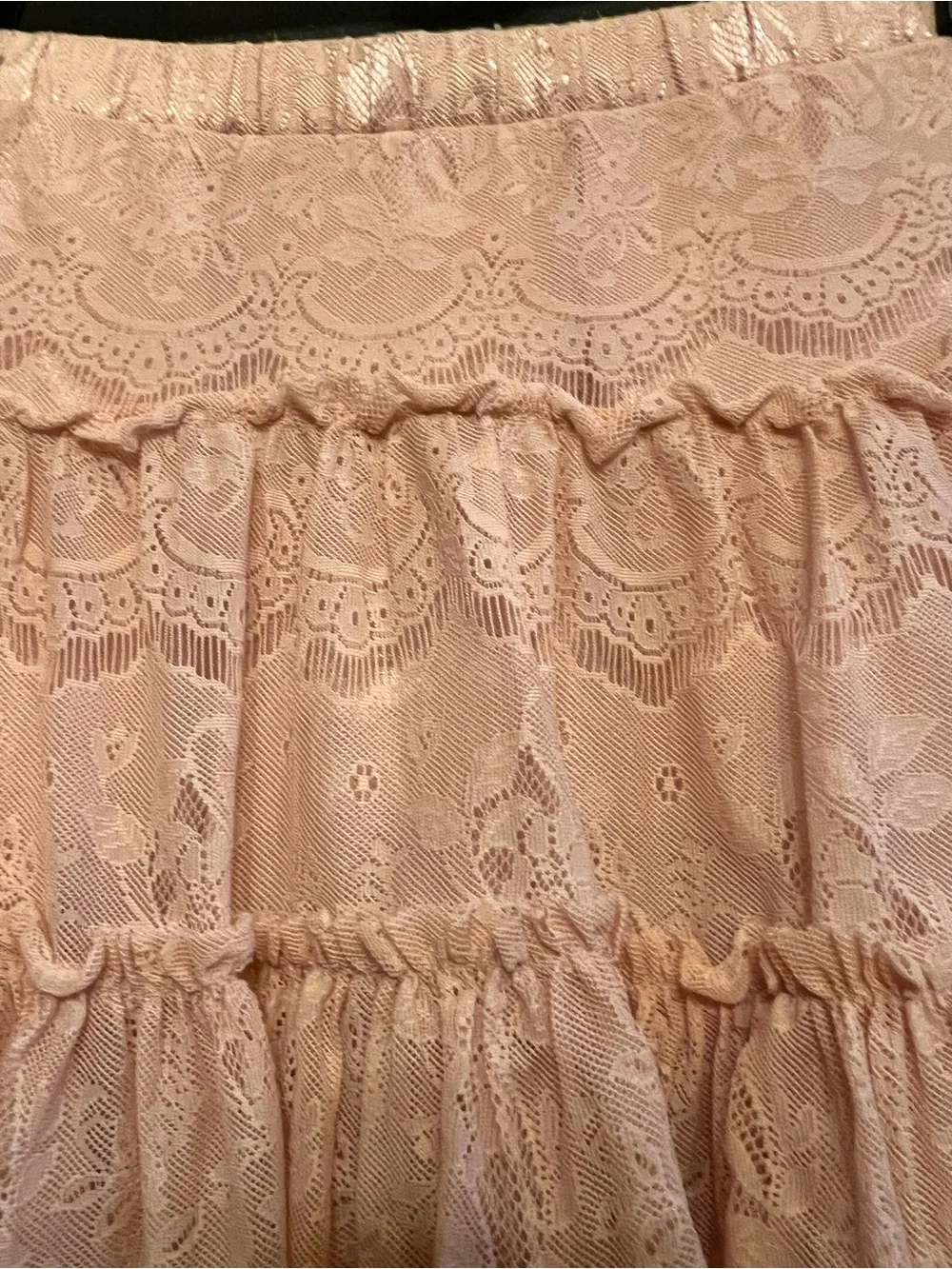 Vtg Candie's Pink Lace Tiered Ruffle Mini Skirt